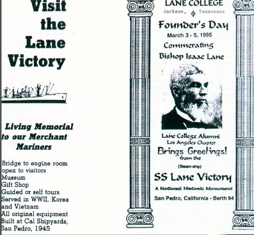 A Lane College "Founder’s Day" pamphlet promoting the SS Lane Victory (Lane College website)