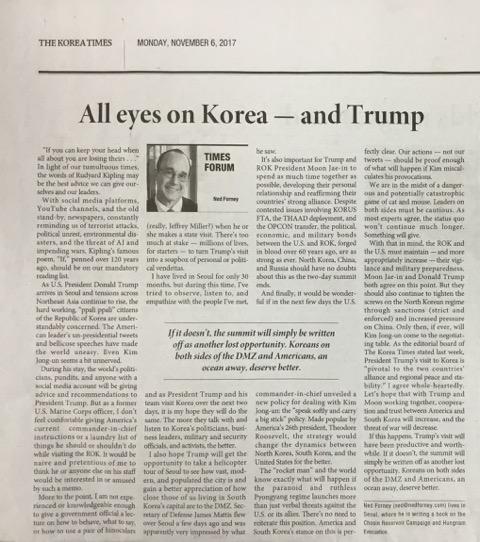 Article from Korea Times on Nov. 6 by Ned Forney