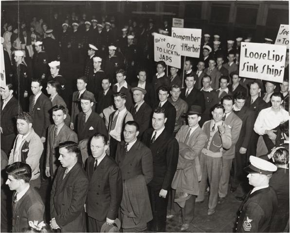 Men standing in line to enlist after Pearl Harbor