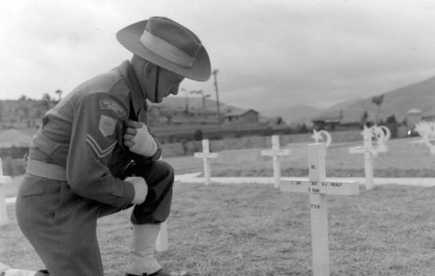 Sgt. Healy’s younger brother, James, serving in the Australian Army in 1956, pays tribute to his fallen sibling.