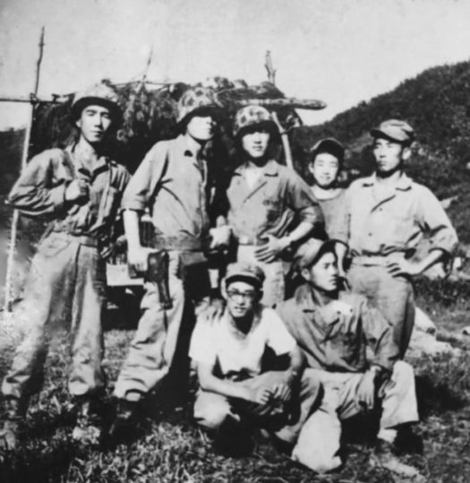 Johnny Nam (kneeling, far right) with other Korean interpreters who served with 5th Marines, 1953.