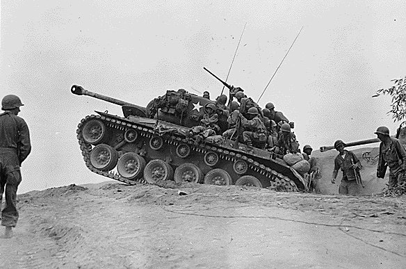 Members of the 9th Infantry Regiment near the Naktong River in early September 1950.