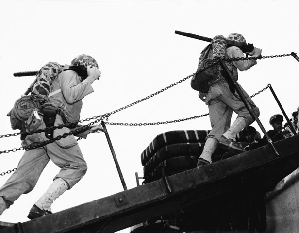 Marines leaving San Diego for South Korea, notice the “yellow leggings.”