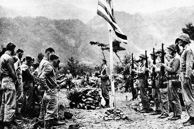A memorial service for fallen Marines in Korea, 1951. (PC: USMC Archives)