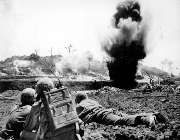 Marines destroy a Japanese bunker on Okinawa, 1945. (PC: USMC Archives)