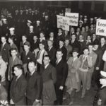 Men standing in line to enlist after Pearl Harbor