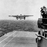 B-25 takes off from the USS Hornet for Tokyo, April 18, 1942.
