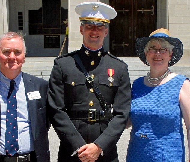 Lt. McDowell, with his father, Michael McDowell, and mother, Susan Flanigan, at The Citadel